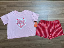 Wonder Nation Girls 2-Piece S/S Shorts Pajama Set Cherry Print Size 14-16 or 18