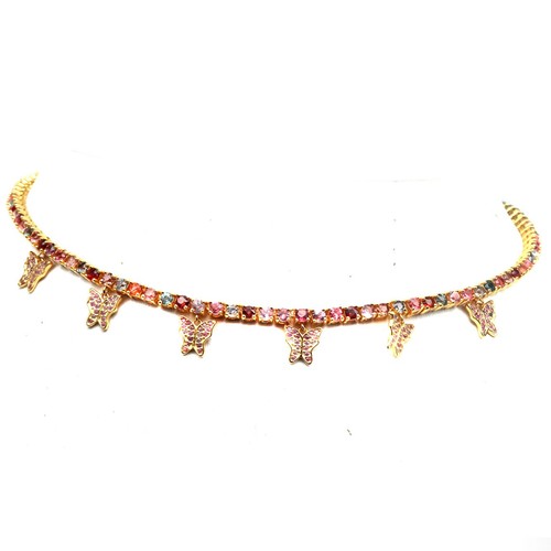 Collana e pendente in oro bianco 18k con zaffiro rosa ovale e diamanti | GV