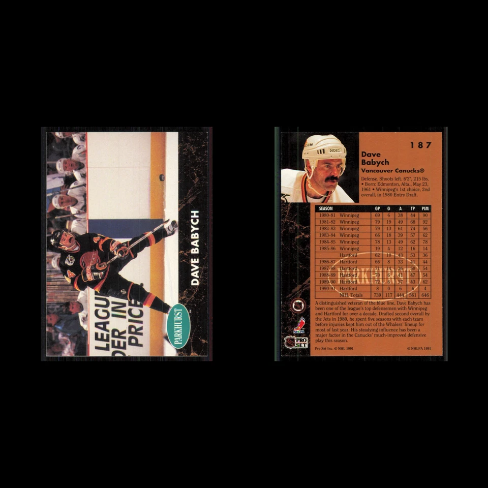 Dave Babych #187 1991 Parkhurst Vancouver Canucks Hockey Card NHL NM - Image 3 of 3