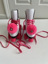 Epic Skates Cheerleader Pink  White Quad Roller Skates With Pom Poms Size 7