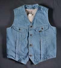 Vintage Lee Storm Rider Vest Mens Medium Blue Denim Sherpa Lined Western USA 70s