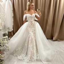 Stylish V-neck Wedding Dress for Woman Appliques Off-the-shoulder Mermaid Detach