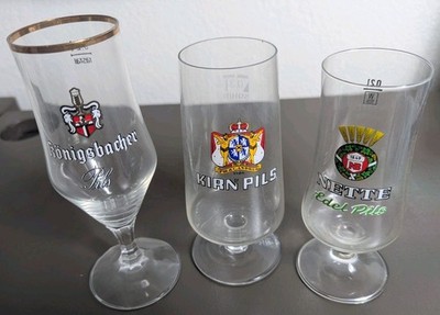 Lot Of 3 Vintage Beer Glasses Kirner Pils Kirn Nette Edel NB Konigsbacher 0.2 .3