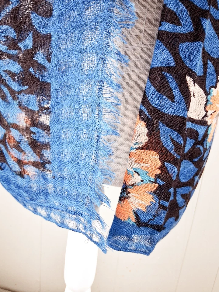 Nordstrom 100% Lana Bufanda Mujer 27 X 76" Azul Tropical Transparente Ligero Envoltura Foto 2 de 4