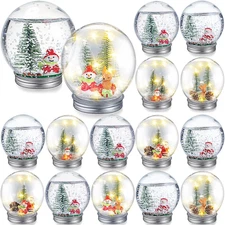 16 Pack Christmas DIY Snow Globe Kit Including 3.58 Inch LED Plastic Snow Globe