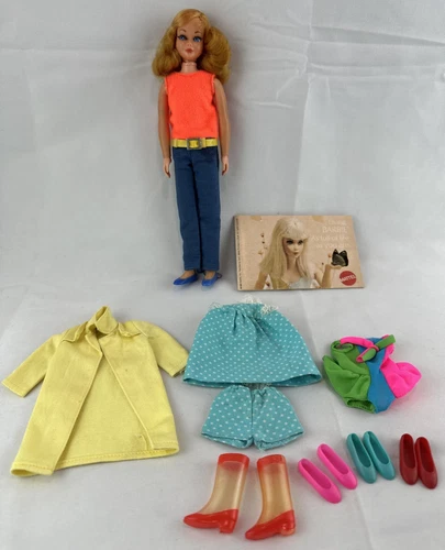 Vintage 1969 Living Skipper Barbie Doll Lot Swimsuit PJs Rain Coat Shoes READ