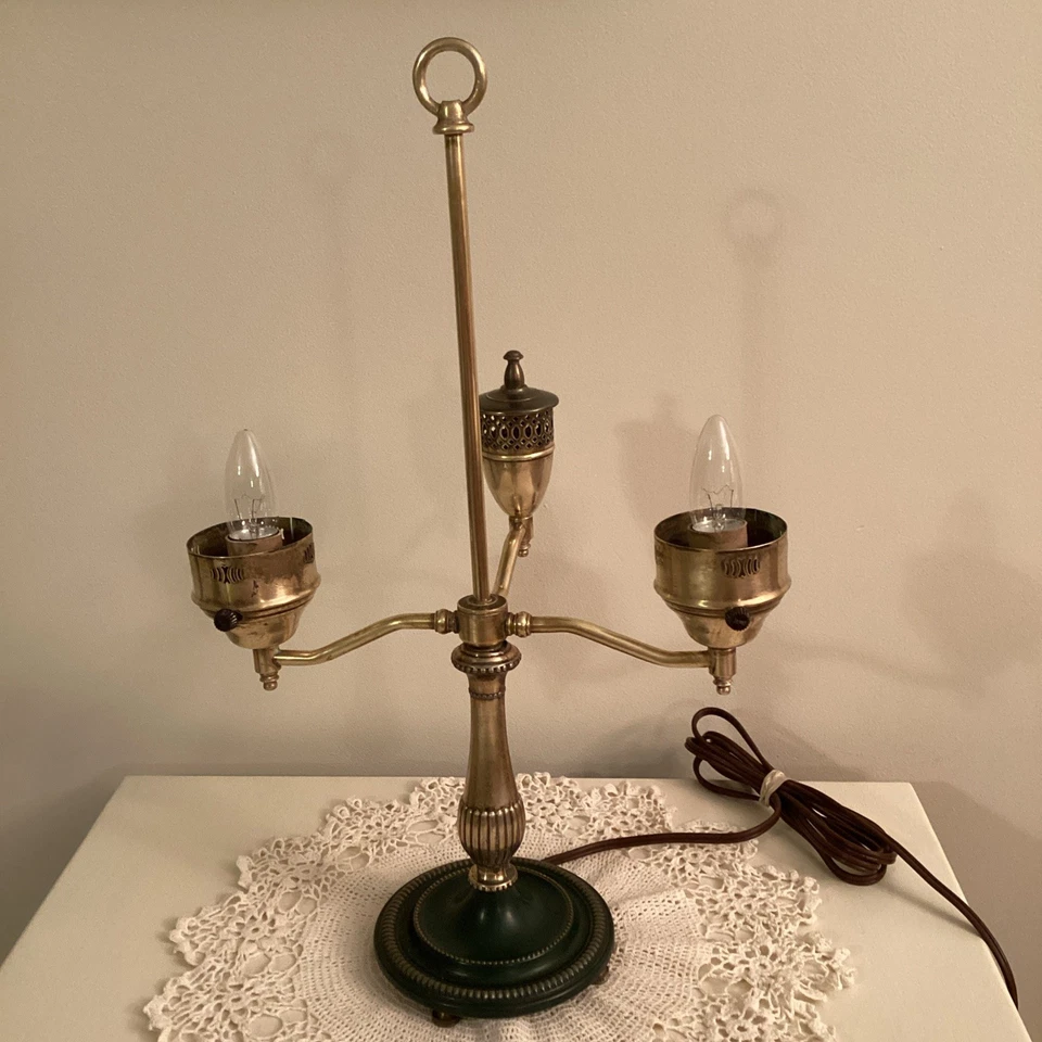 Vintage Electric Brass Double Student Lamp 21” Tall - Image 3 of 4