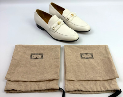RARE Gucci Mens GG Logo Leather Loafers Shoes White Men's Size 8 - 738468 EUC