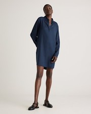 Quince Women Vintage Wash Tencel Roll Sleeve Tunic Dress Midnight Blue L
