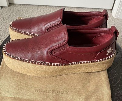 New BURBERRY Sudbury Bordeaux Platform Espadrilles Slip On Shoes Spain Sz 8 US 