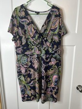 Talbots Women’s Plus 2X Petite Shirt Sleeve Knee Length Paisley Dress 6108