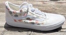 VANS Girl SZ 5.5 Floral Canvas Lace Up Low Top White/Pink/Green/Yellow Sneakers