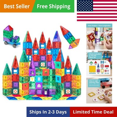 Magnetic Tiles for Kids 100-Piece Set, STEM Educational Building Blocks Toys ...