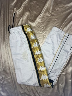 Vintage Kappa Tearaway Track Pants Men s Large White Gold Black Logo Snap Pants