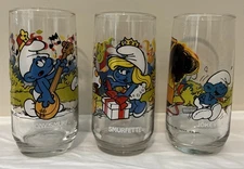 Vtg Smurf Collector 6” Glasses JOKEY, SMURFETTE, HARMONY 1982 & ‘83 Peyo
