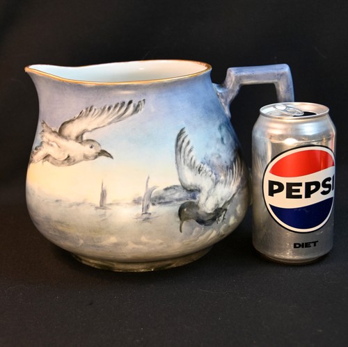 Bavaria H&Co Heinrich Cider Pitcher 12 Cup Seagulls Boats Blue w/Gold 1911-1939 - Picture 3 of 19