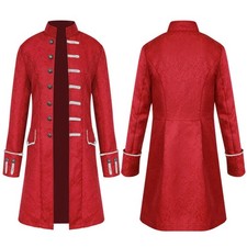 Men's Brocade Red Gothic Steampunk Victorian Frock Coat Jacket