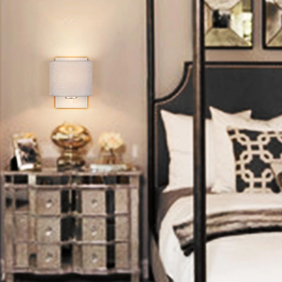 Apliques de pared de níquel cepillado conjunto de dos modernos apliques de tela pantalla lámpara de pared pared de tambor... Foto 2 de 4