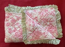 MY BABY SAM INC CRIB QUILT PINK ROSES GREEN POLKA DOT RUFFLE BORDER 46  X 38  