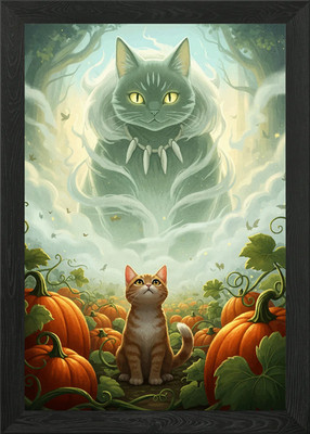 Katzen Kürbis Patch Geist gerahmtes Wandbild Poster Leinwanddruck Bild