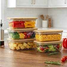 CHEFSTORY 5 Pack 35 Oz Glass Containers with Bamboo Lids  Food Storage