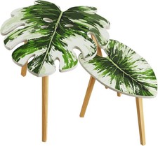 Monstera Leaf Nesting Tables Set of 2 Small Side Tables f Set W/ Leaf Vein