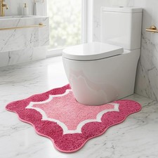 Rose Pink Toilet Rugs U-Shaped 24x20inch,Non Slip Absorbent Quick Dry Coutour Ba