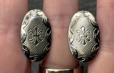 Vintage Oval Fleur de Lis Silver Tone Cufflinks Men's Formal Wear