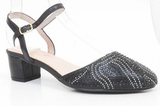 De Blossom Rhinestone Low Heel Dress Formal Bridal Wedding Black Shoes NEW NIB