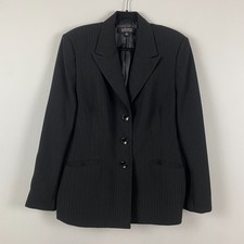 Kasper Blazer Jacket Size 16 Career Long Sleeves Black Stripe Three-Button