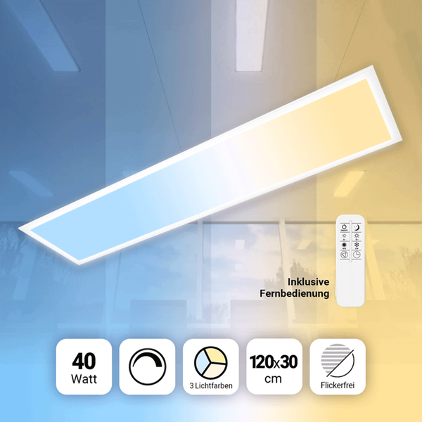 Led Panel 120X30Cm 3CCT 3000K-4000K-6000K 40W Dimmbar Fernbedienung Deckenlampe-image