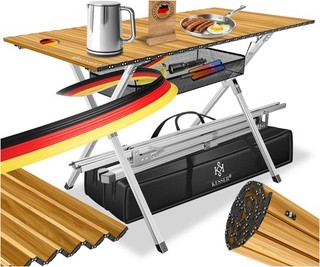 RETOURE Campingtisch faltbar Klapptisch Alu Rahmen Garten Tisch Holz Optik 145cm