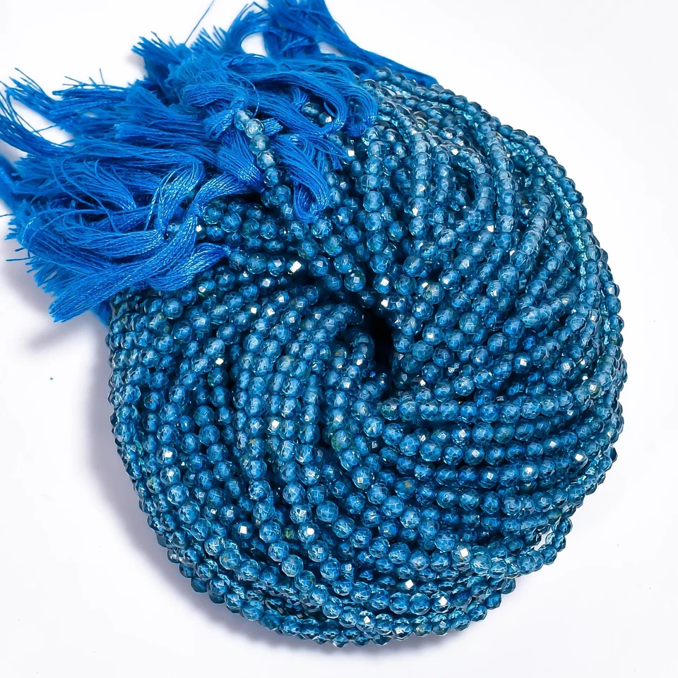 Contas facetadas redondas de pedra preciosa topázio azul natural Londres 3X3 mm fio 13" UGB-680 - Imagem 2 de 3