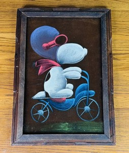 ヴィンテージ　70s ベルベットペインティング スヌーピー フライングエース VTG 1970s SNOOPY PEANUTS BLACK VELVET PAINTING FLYING ACE RIDING