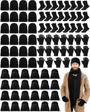 96 Pcs Homeless Care Package Supplies Bulk Winter Beanie Hat Gloves Socks Drawst