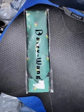 BARRY WANG Handmade Silk Tie Men's Green Rooster Design Necktie + extras NEW