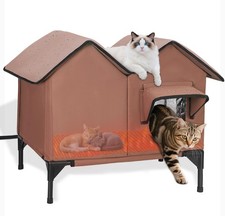 Large Heated Cat House for Outside in Winter, Elevated Insulated Heated Outdo...