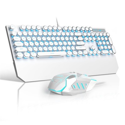 Retro Typewriter Keyboard and Mouse Combo, Cute White Keyboard with Linear Re...