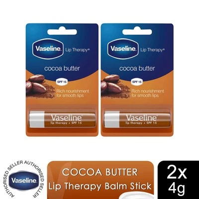 Vaseline Lip Therapy Balm Sticks, Cocoa Butter, 2 Pack, 4gm