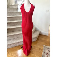 NWT Fashion Nova Red Crochet Knit Floral Open Back Maxi Halter Sheath Dress