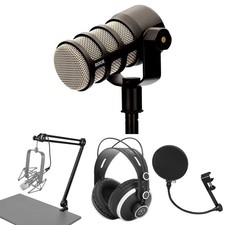 Rode PodMic Dynamic Podcasting Microphone Bundle with H A Versa Pro Field and St