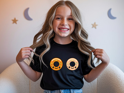 Cute Kawaii Donut Face Eyes Food Funny Print Girl T-Shirt Kinder Shirts Kids