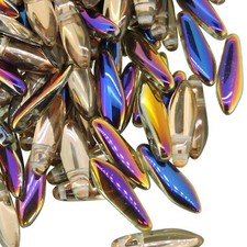 Czech Glass Dagger Drop Beads 5x16mm 2-Hole, 25pcs Crystal Sliperit