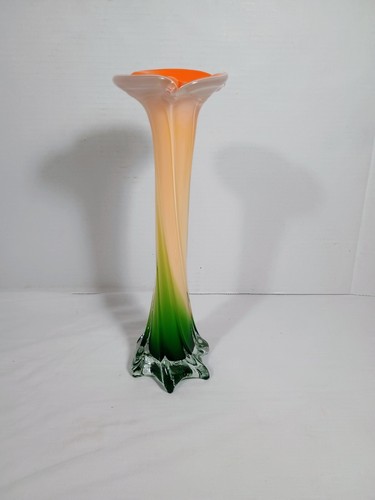 Jarrón Jack In The Pulpit 12” naranja verde cala lirio acanalado estampado LE Le Smith?