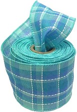 Blue Spring Plaid Wired Ribbon - 2 1/2 Inch x 10 Yards, Summer, Christmas Wreath