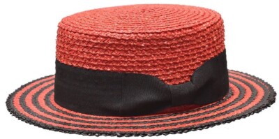 Mens Dress Casual Boater Hat Skimmer Sailor Barbershop Straw Red/Black BT-602