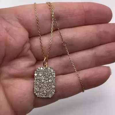 1.20Ct Round Cut Lab Created Cluster Dog Tag Pendant 14K Yellow Gold Plated