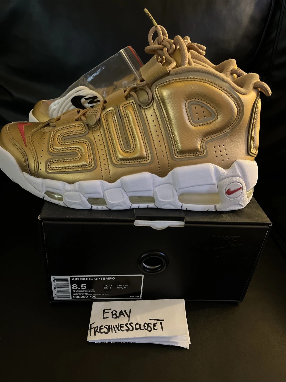 2017 Nike Air More Uptempo Supreme Gold Taille 8,5 sb pipes dunk