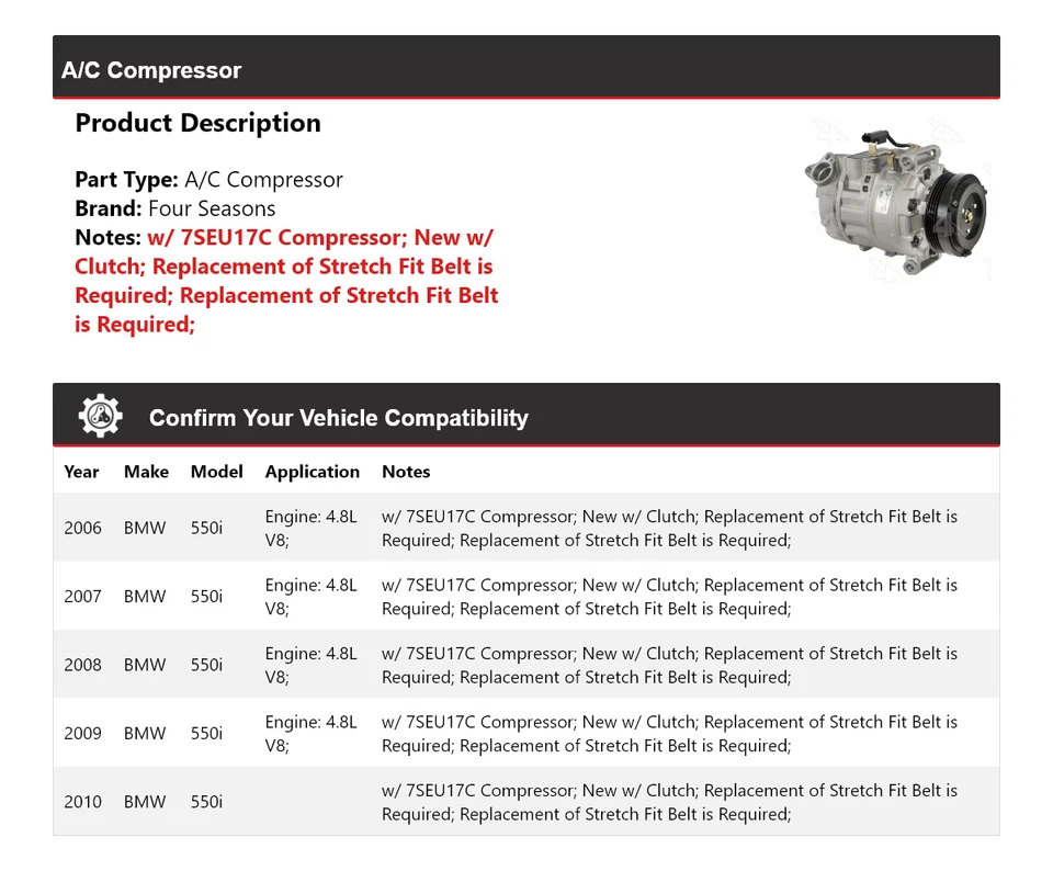 Compresor de aire acondicionado para BMW 550i 2006-2010 4 estaciones 2007 2008 2009 Foto 2 de 4