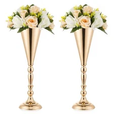 Gold Vase Centerpiece Table Decorations - 2 Pcs Metal Tabletop Flower Stand, ...